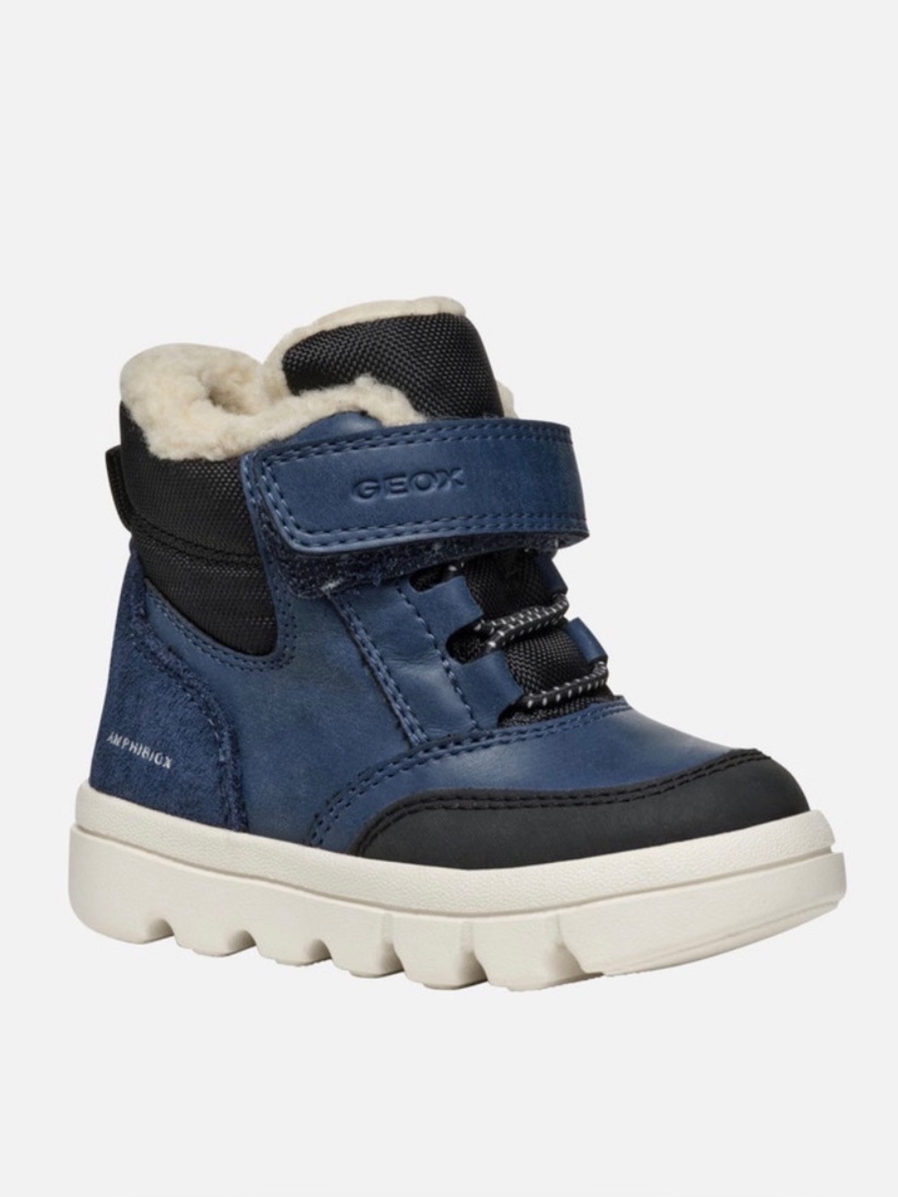 Geox Navy and Black Faux-Fur Strap Kids Boot